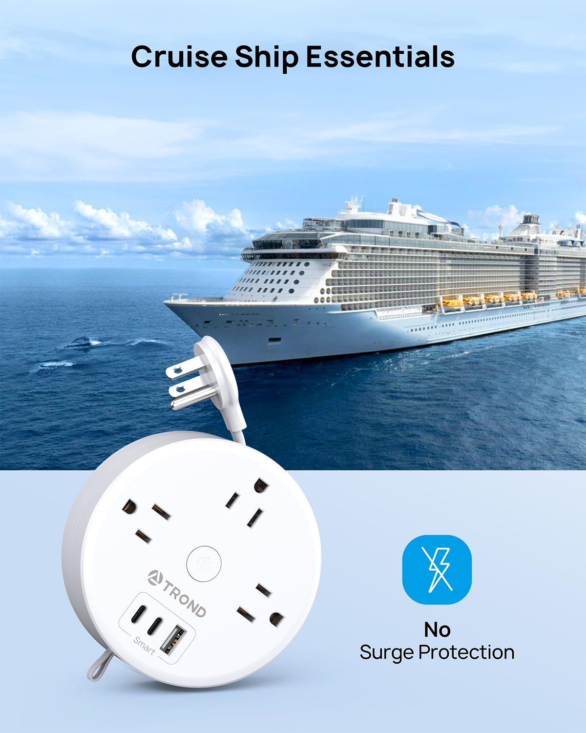 TROND compact power strip ideal for dorms or travel.