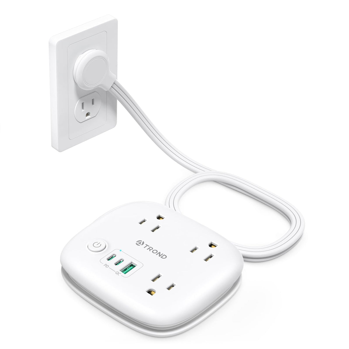 TROND travel power strip with PD 20W USB-C fast charging for phones and laptops.