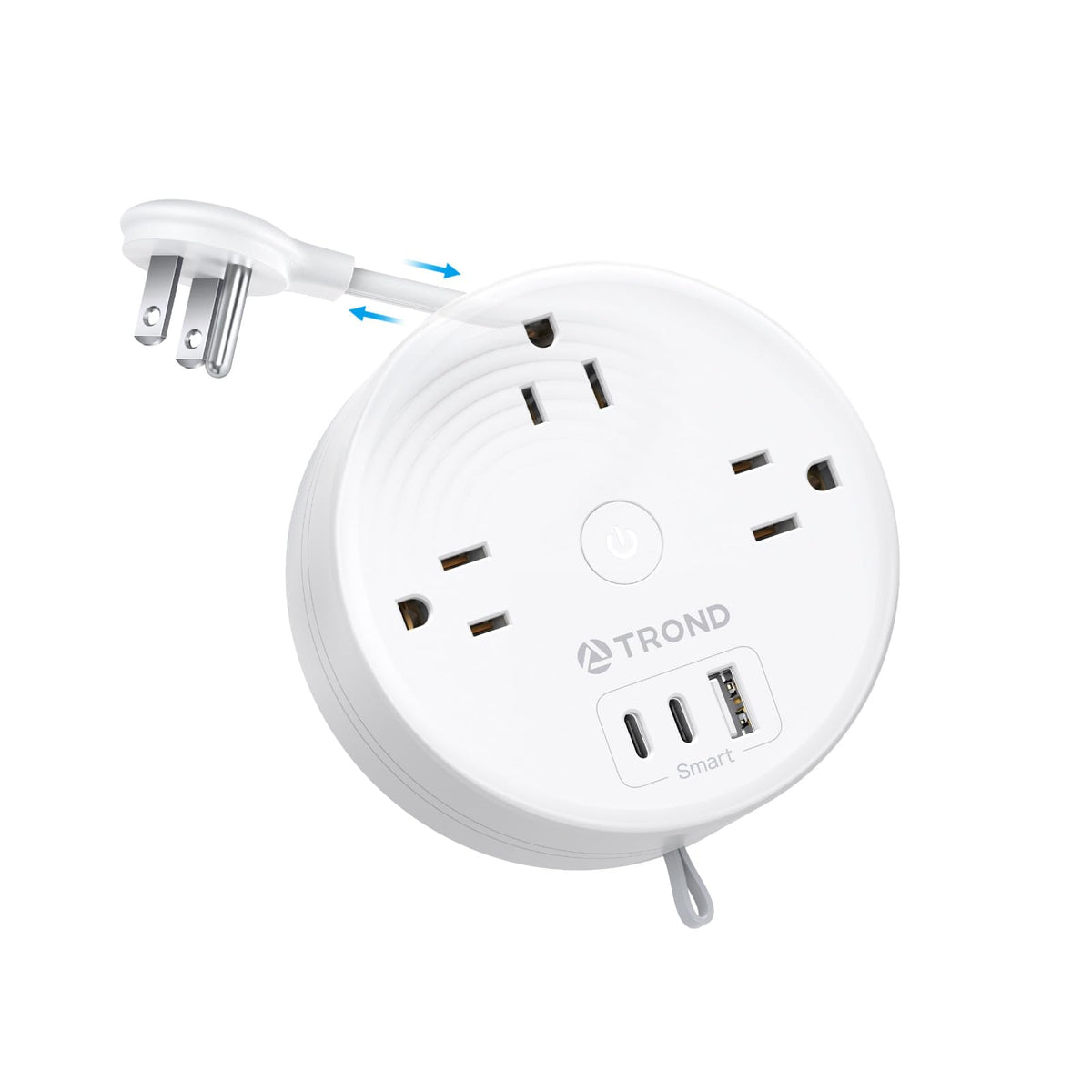 TROND travel power strip with retractable 5ft cord for tidy hotel desks.