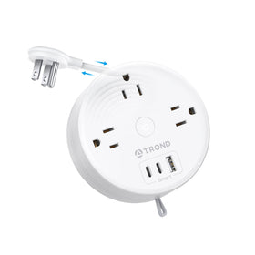 TROND travel power strip with retractable 5ft cord for tidy hotel desks.