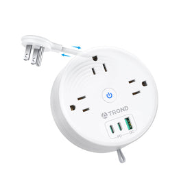 TROND travel power strip with retractable cord keeping hotel desk tidy