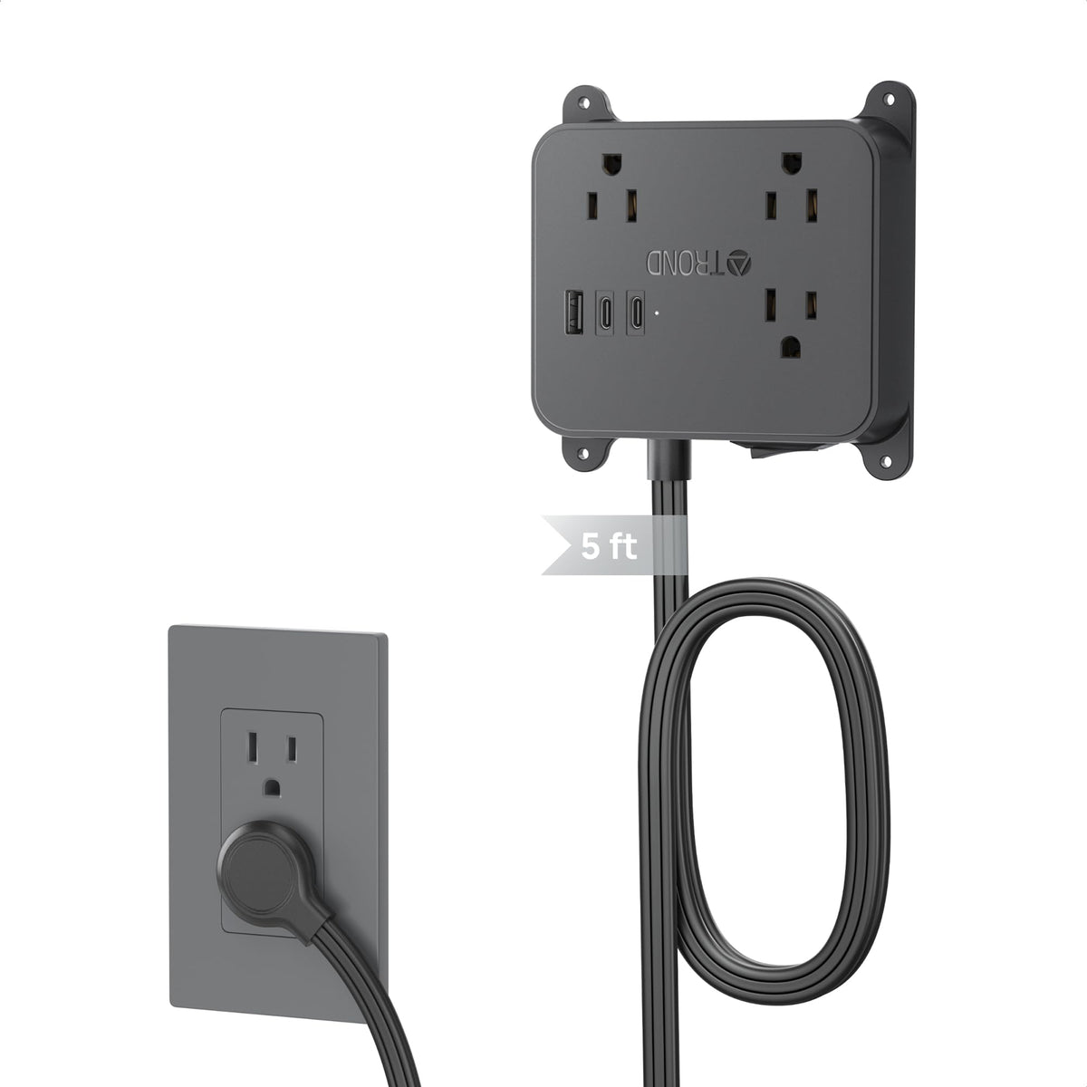 TROND ultra-thin flat plug design sits flush behind furniture for a cleaner wall look