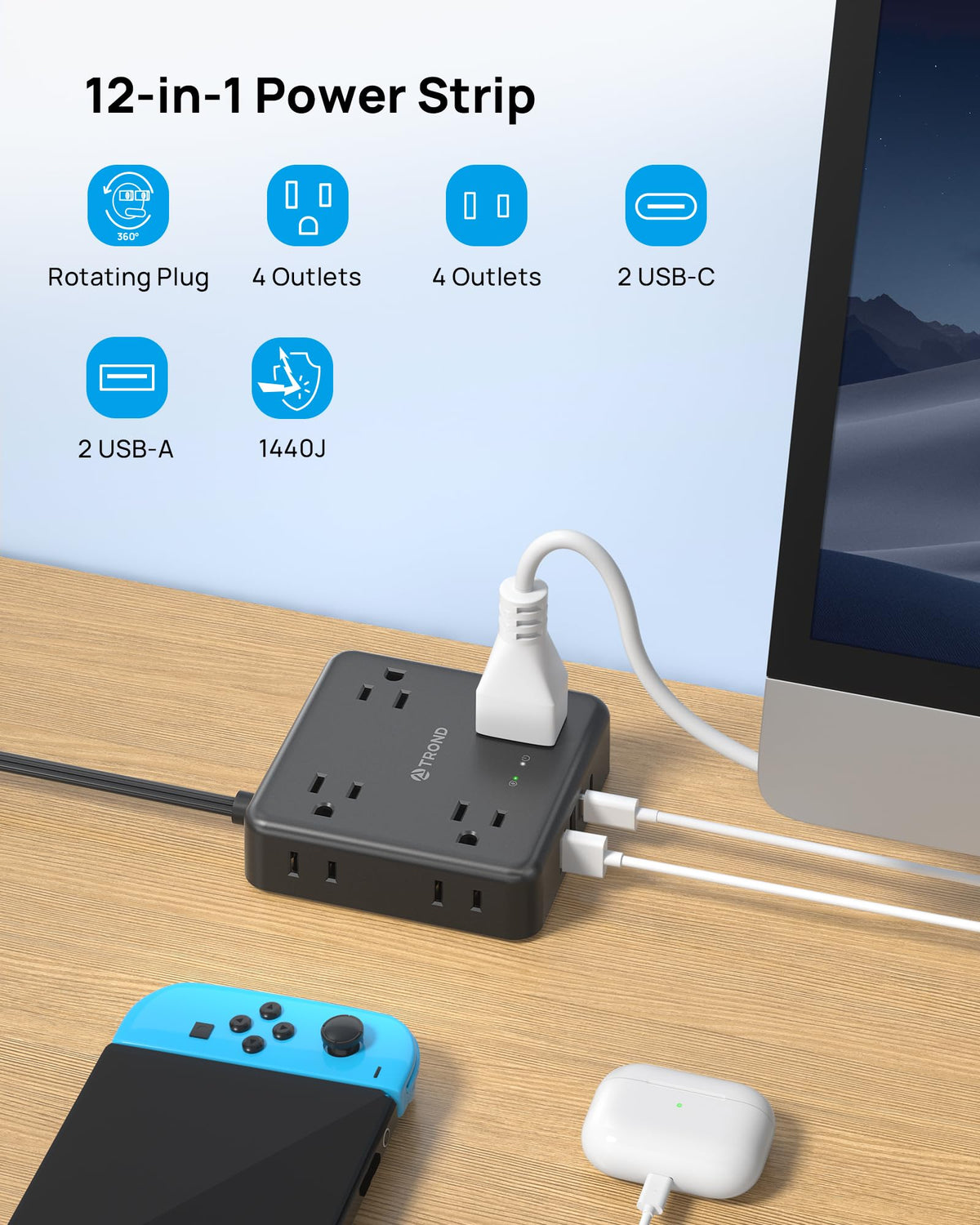 TROND surge protection 1440J protecting devices during power surges.