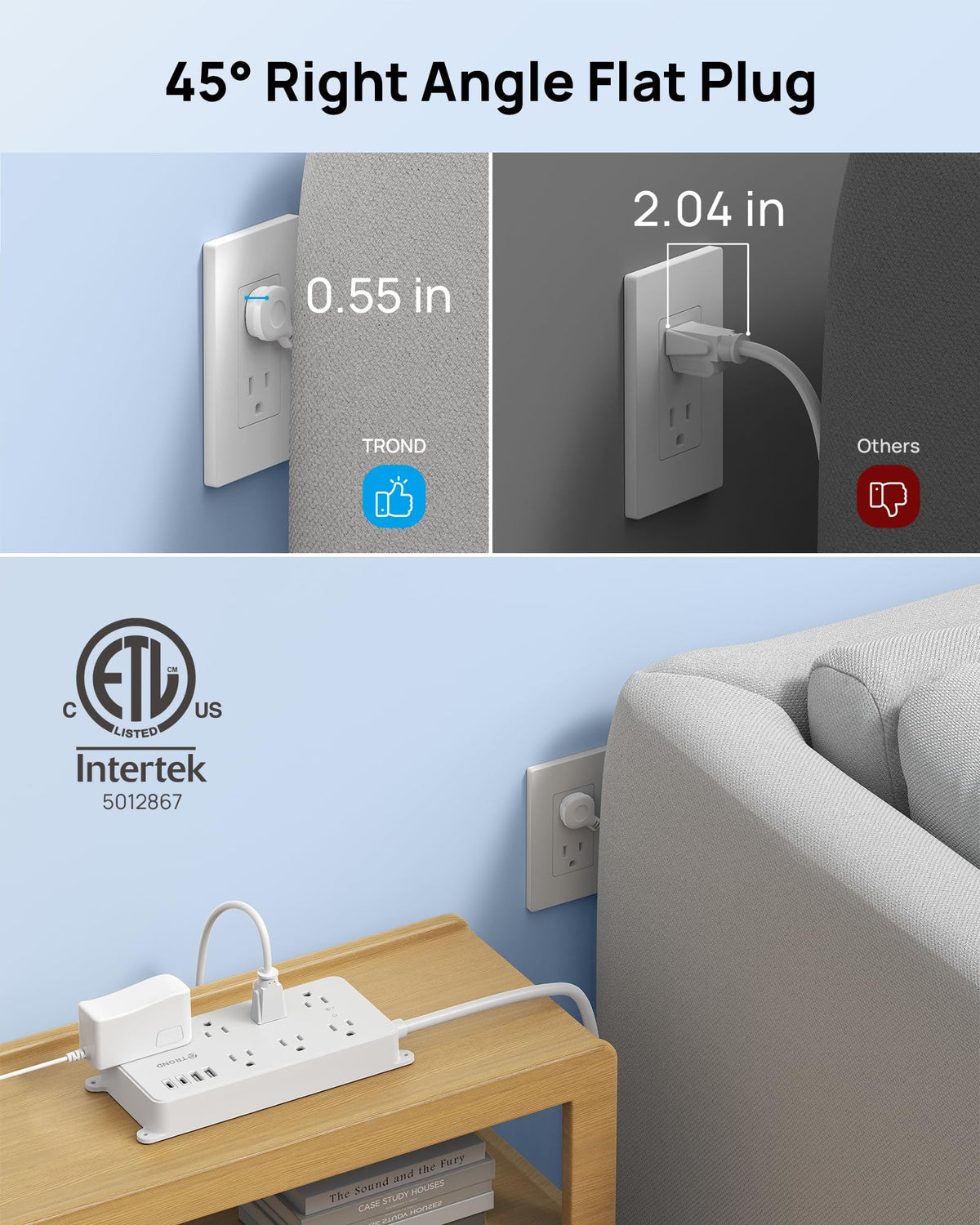 TROND USB-C and USB-A ports close-up, fast organized charging at a desk