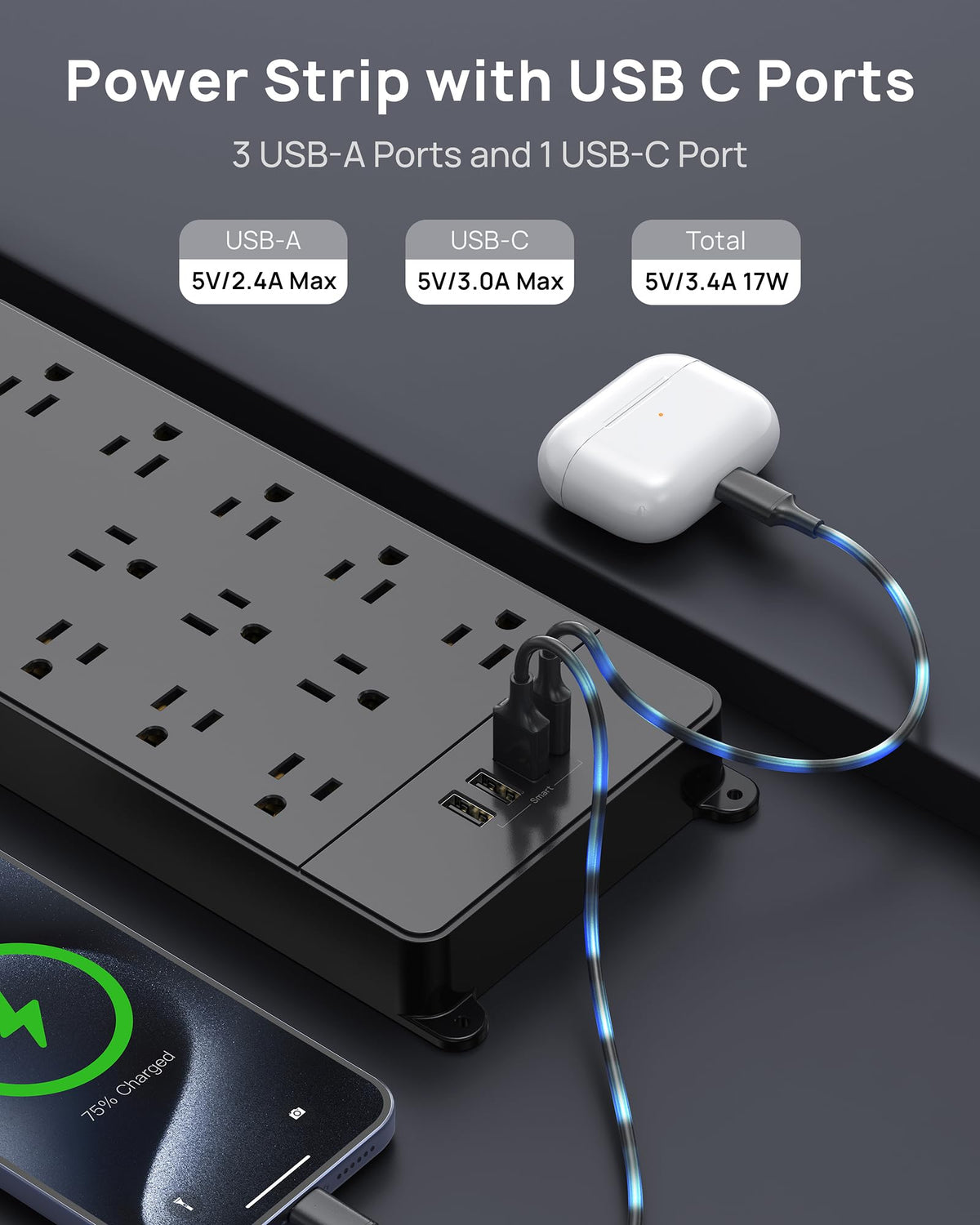 TROND USB ports charging phones simultaneously for convenient device power