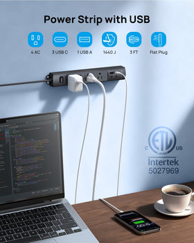 TROND wall-mount ready power strip with secure mounting holes