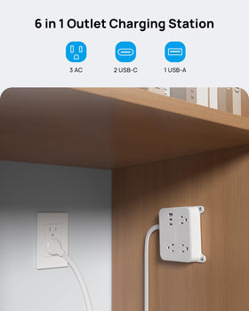 TROND wall-mount screw-tab design keeps cords tidy