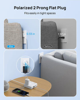 TROND wall-mount surge protector keeps desks tidy