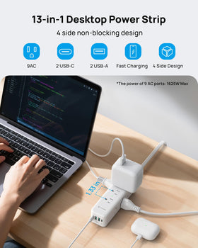 TROND wall-mountable power strip mounted on a wall for tidy cables.