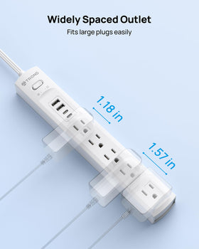 TROND wall‑mountable power strip stays secure and accessible.