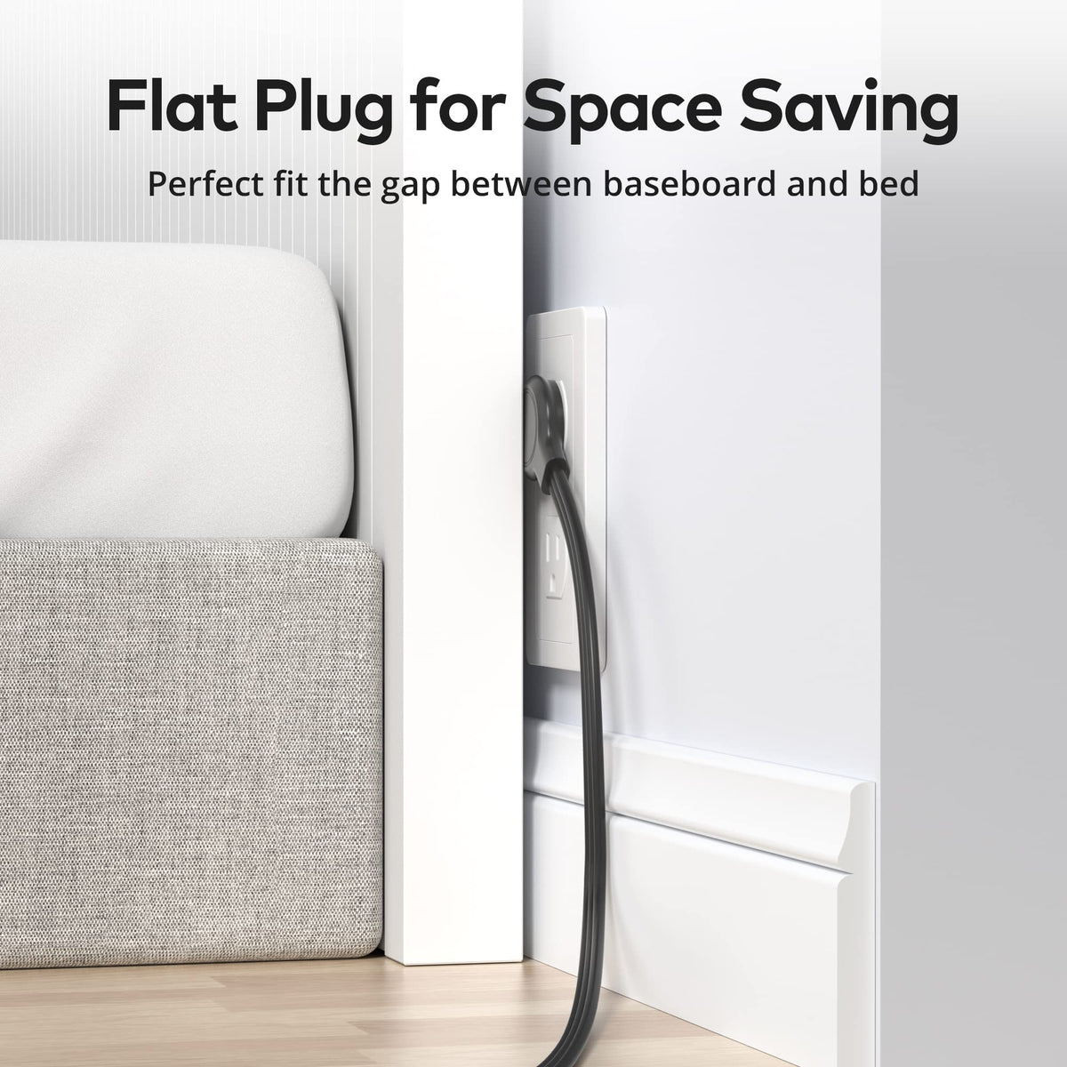 TROND wall-mounted power strip saving desk space and organization