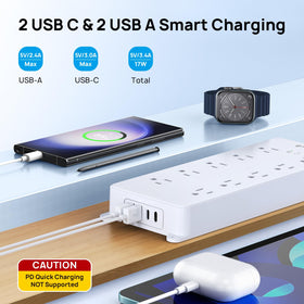 TROND detail of widely spaced outlets accommodating large power adapters without blocking