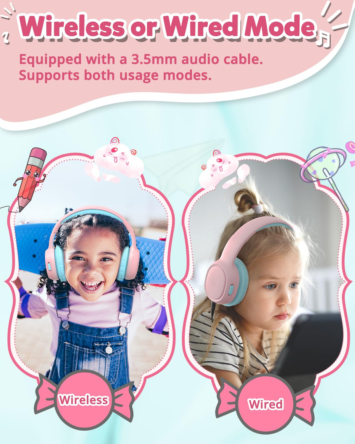 KH02 40mm drivers deliver gentle, clear sound designed for children.