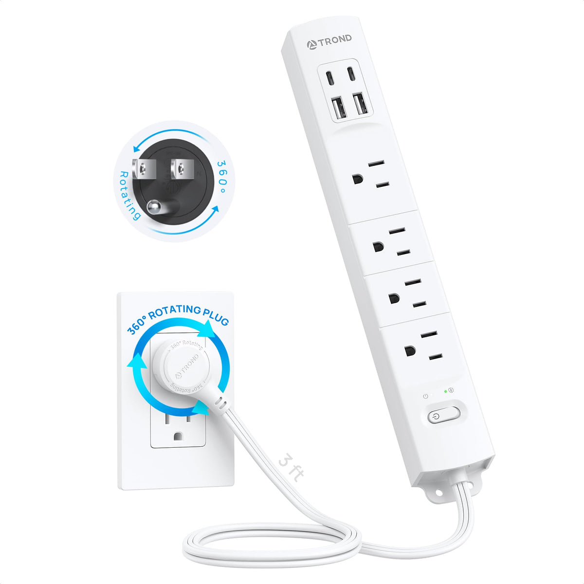 TROND front view showing four AC outlets and four USB ports for versatile charging