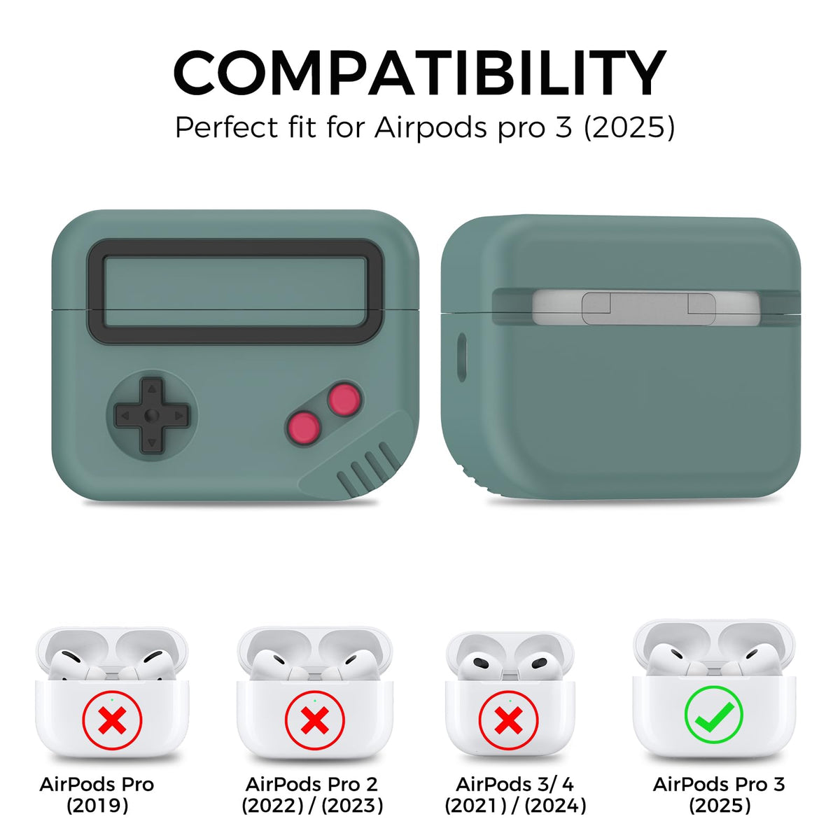 TRONWIN AirPods Pro 3 case Pine Green back view shows precise fit