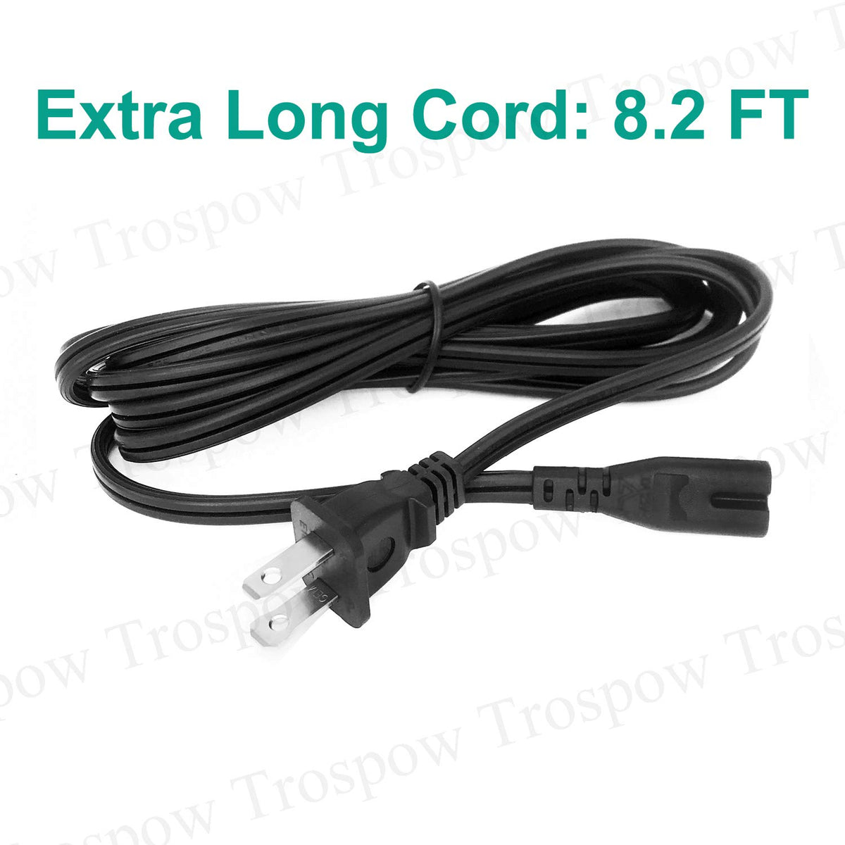 Trospow molded two-prong plug detail highlighting durable strain relief