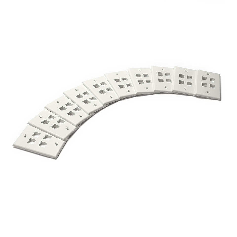 TRUE CABLE 4-port wall plate, matte white, low-profile for clean installations.