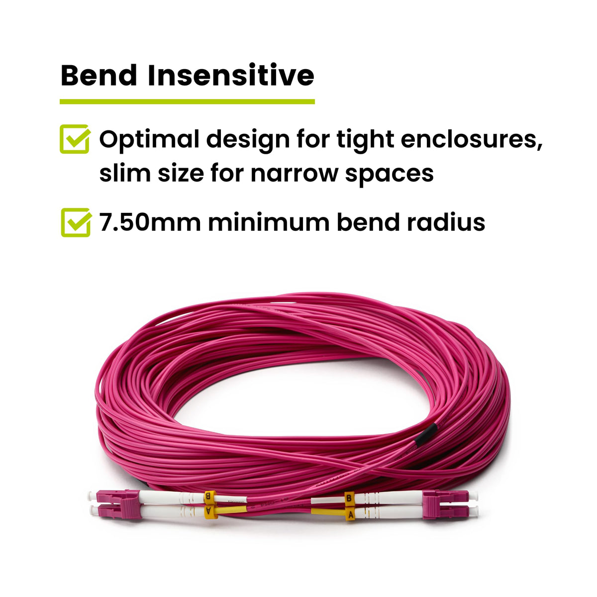 TRUE CABLE cable bent around a compact radius demonstrating bend-insensitive benefit