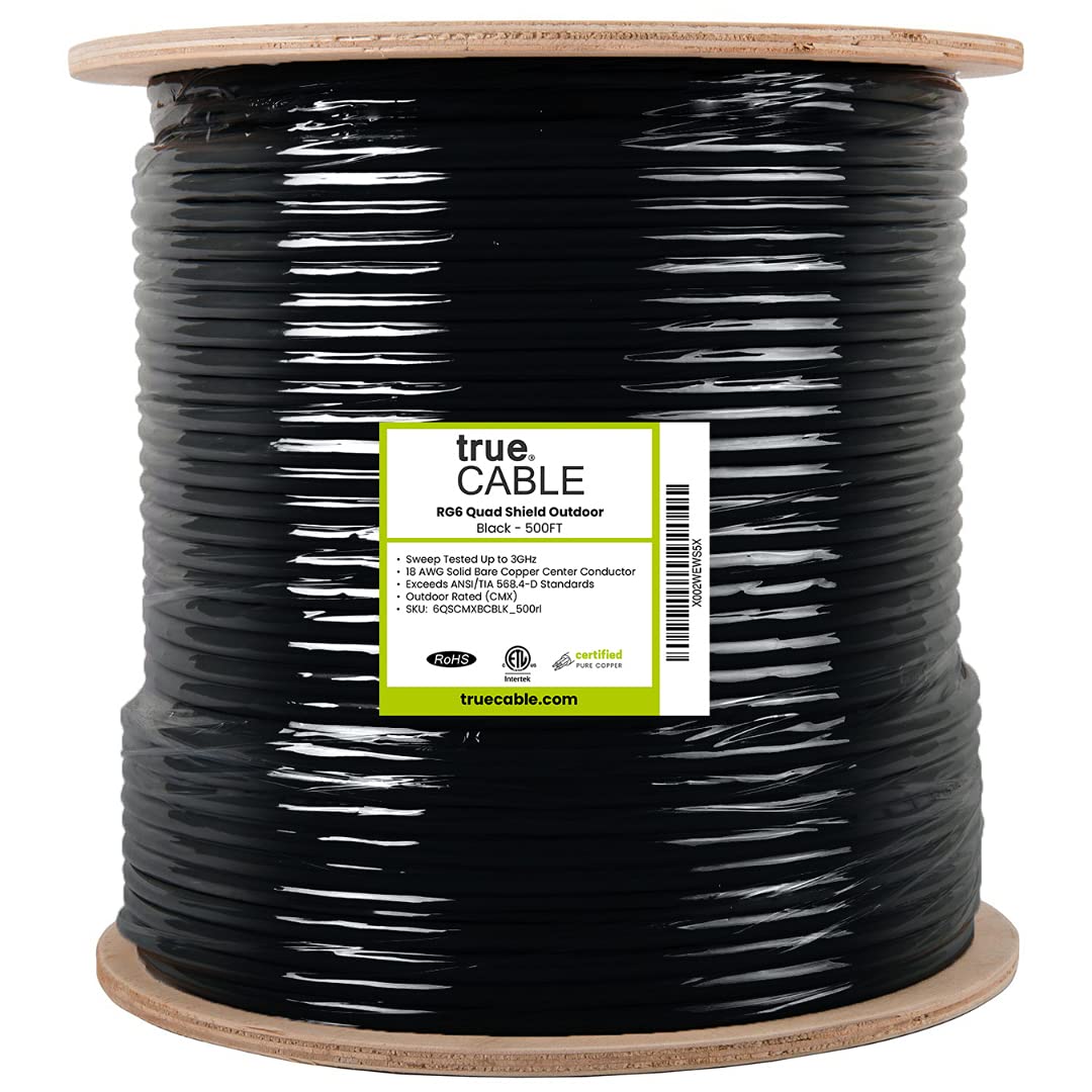 TRUECABLE direct burial RG6 coaxial cable for outdoor ground installations.