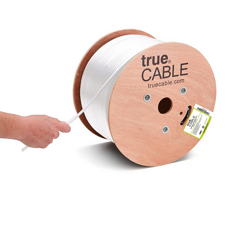 TRUECABLE RG6 outdoor dual shield cable on a spool for easy long installs with reliable signal