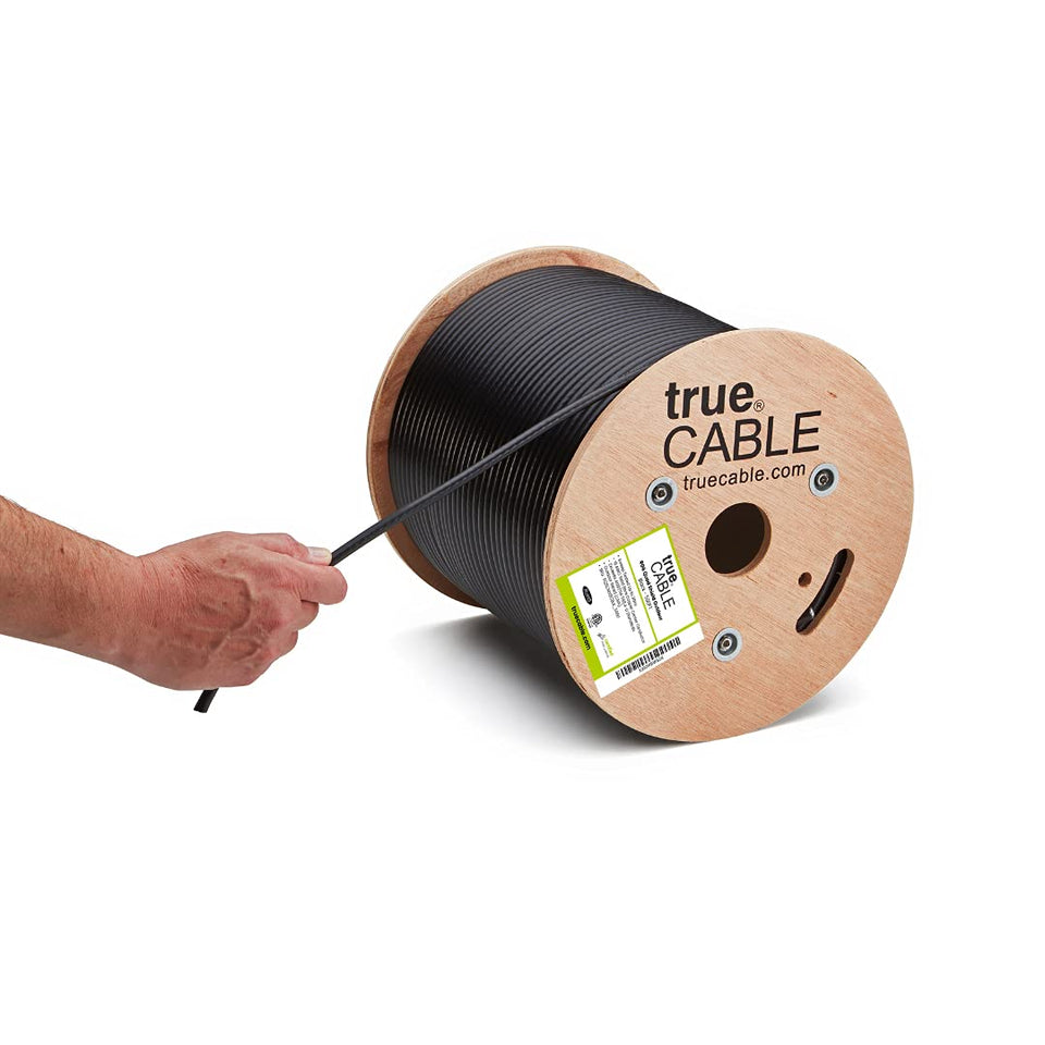 TRUECABLE RG6 Outdoor Quad Shield cable for reliable TV and satellite signals.