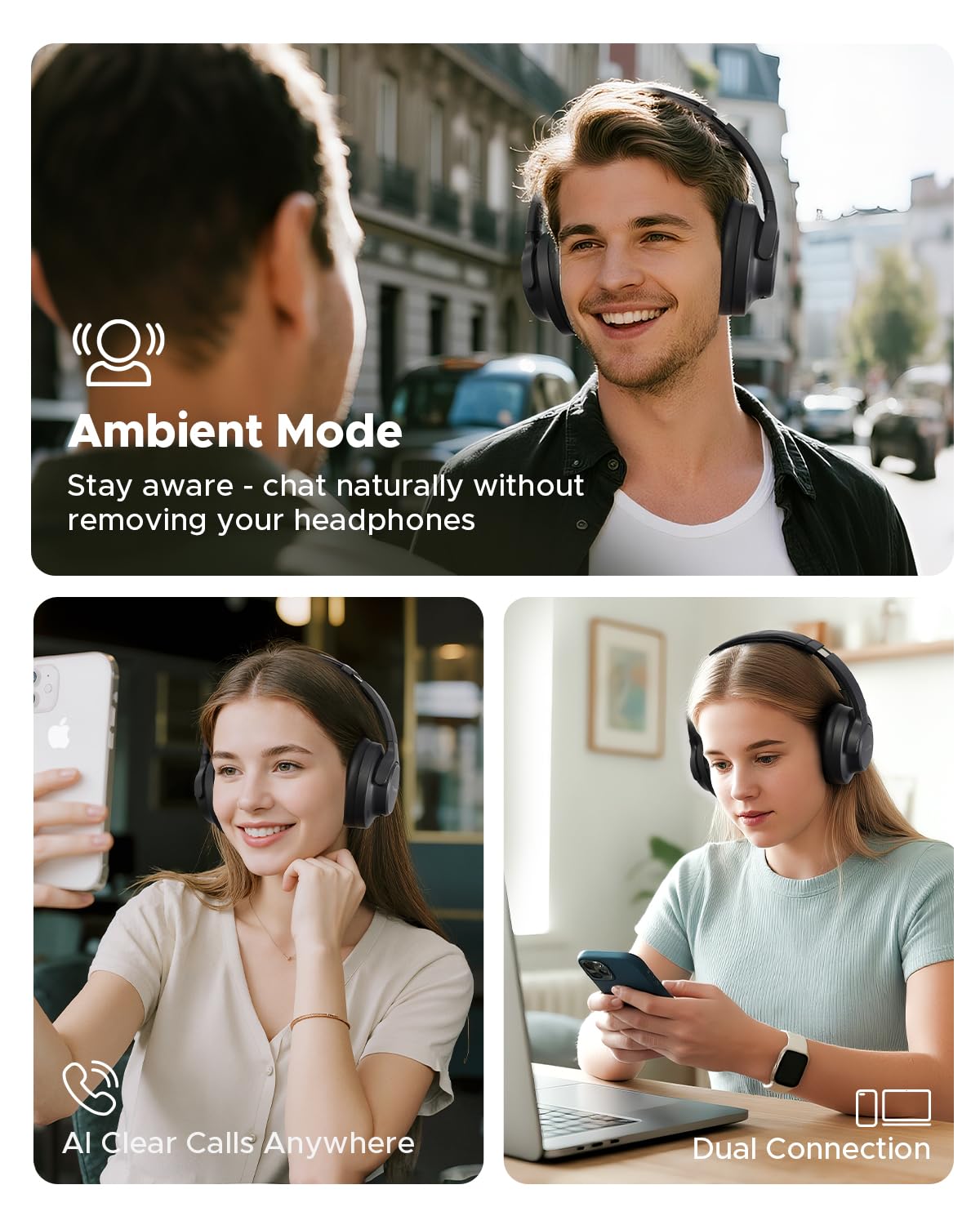 truefree HF10 with USB-C and AUX cables showing charging and wired-listening flexibility