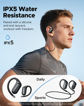 truefree worn by runner showing secure fit and open-ear awareness while exercising