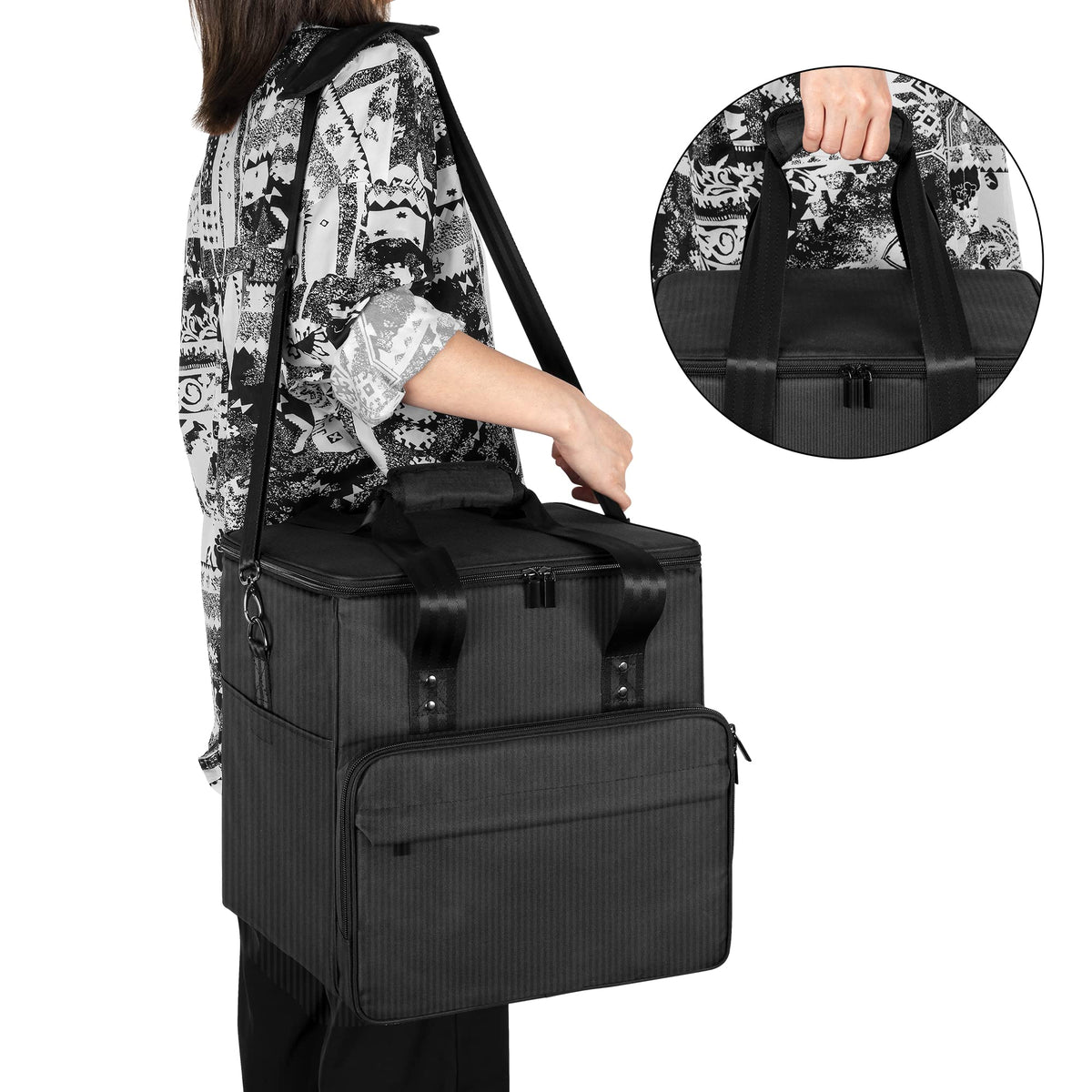 Trunab padded handle and detachable shoulder strap, offers comfortable transport