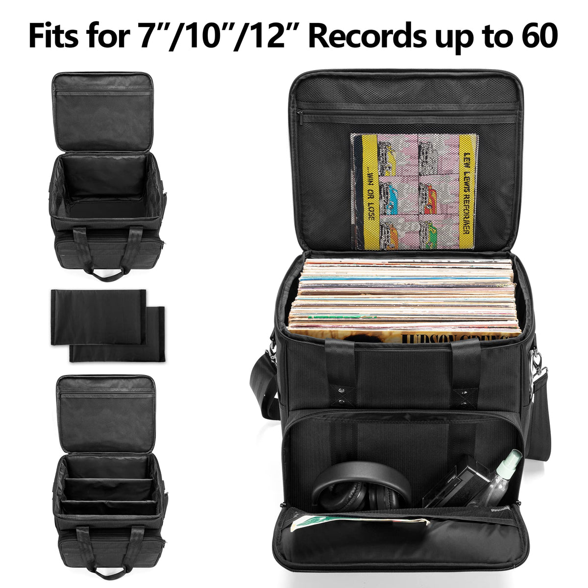 Trunab open main compartment with LPs inside, demonstrates padded interior protection