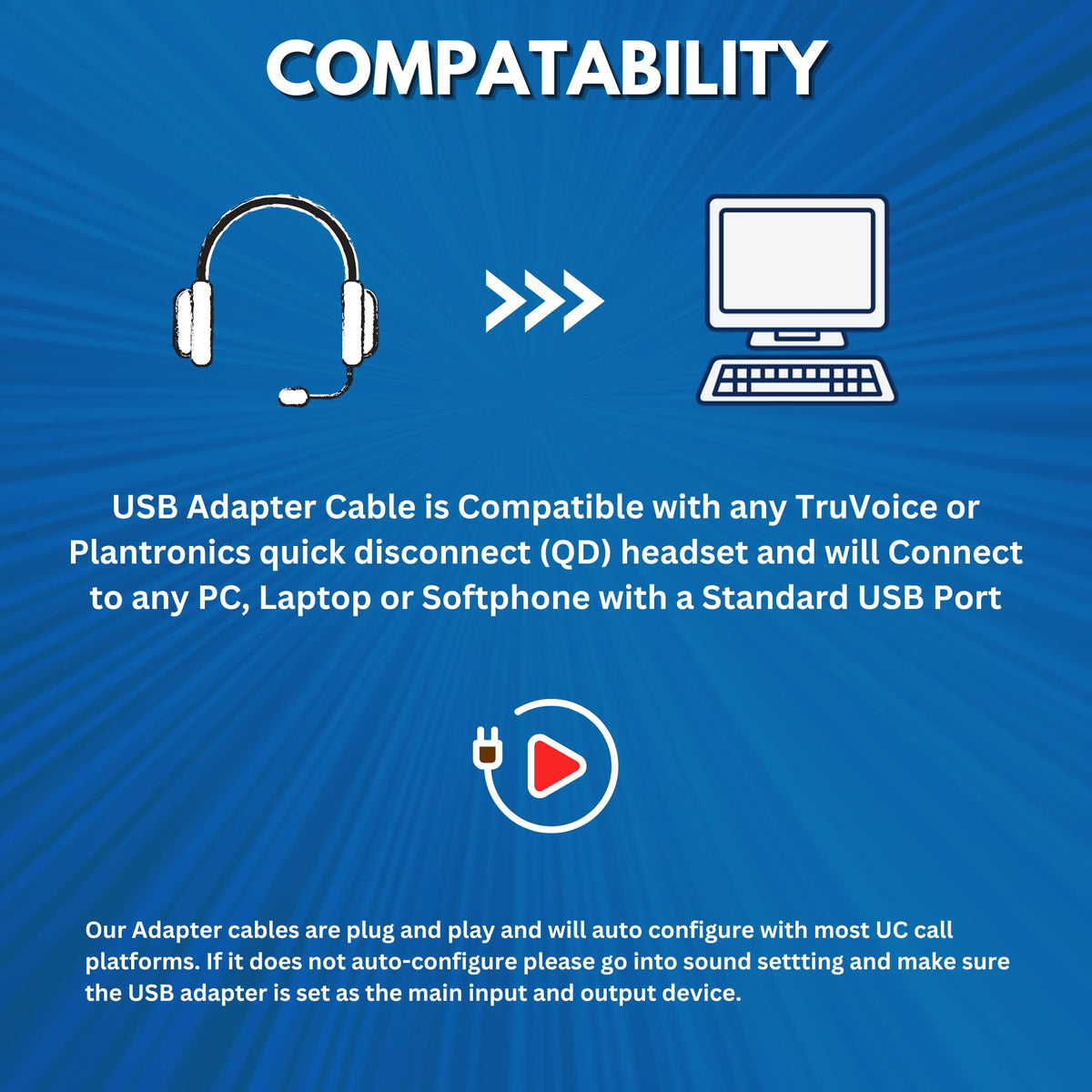 TruVoice USB QD adapter with anti-tangle cable for reliable daily use.