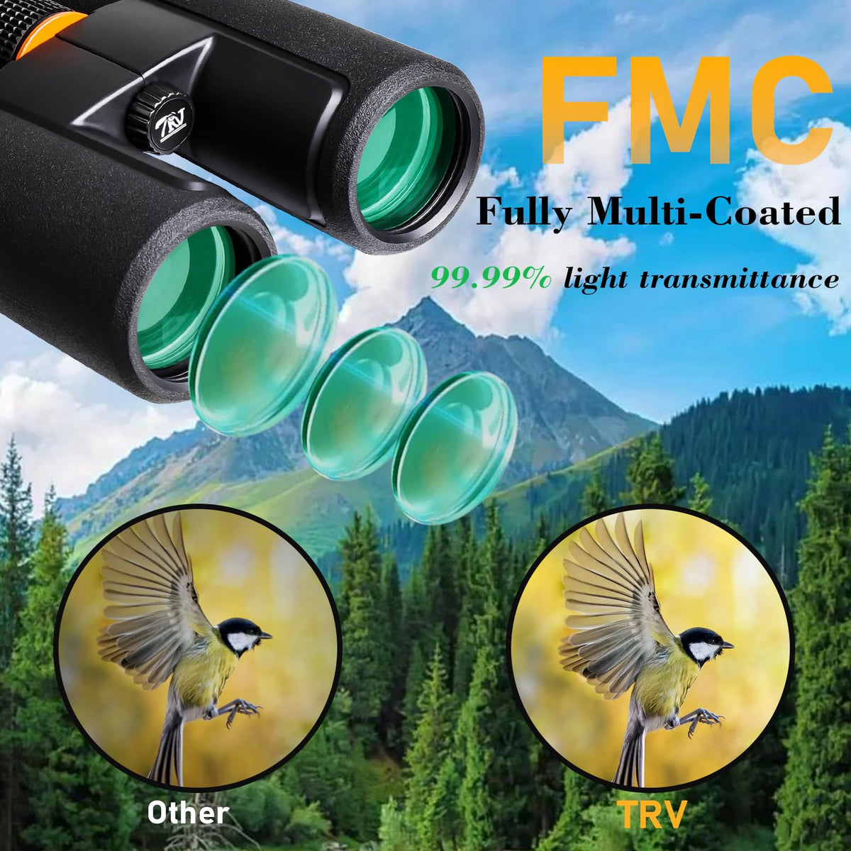 TRV binoculars field of view 331ft helps locate birds quickly.