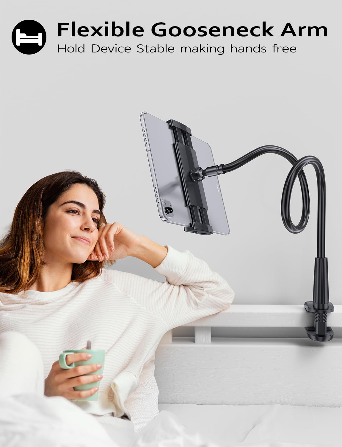 Tryone 360-degree rotation enables portrait or landscape viewing from bed or desk