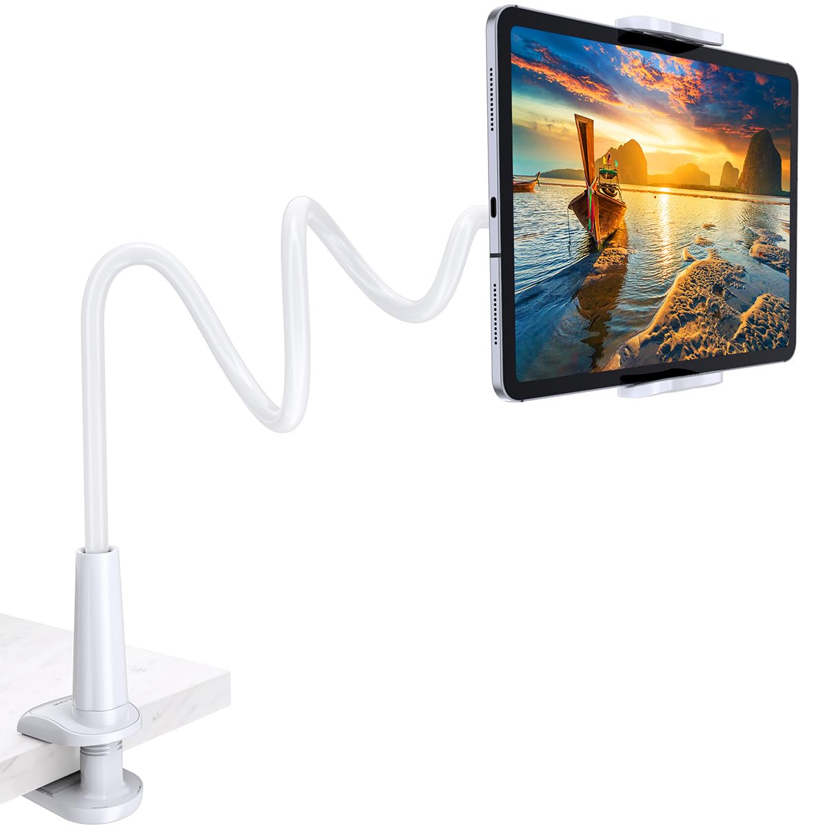Tryone gooseneck tablet stand with bed clamp for hands-free viewing