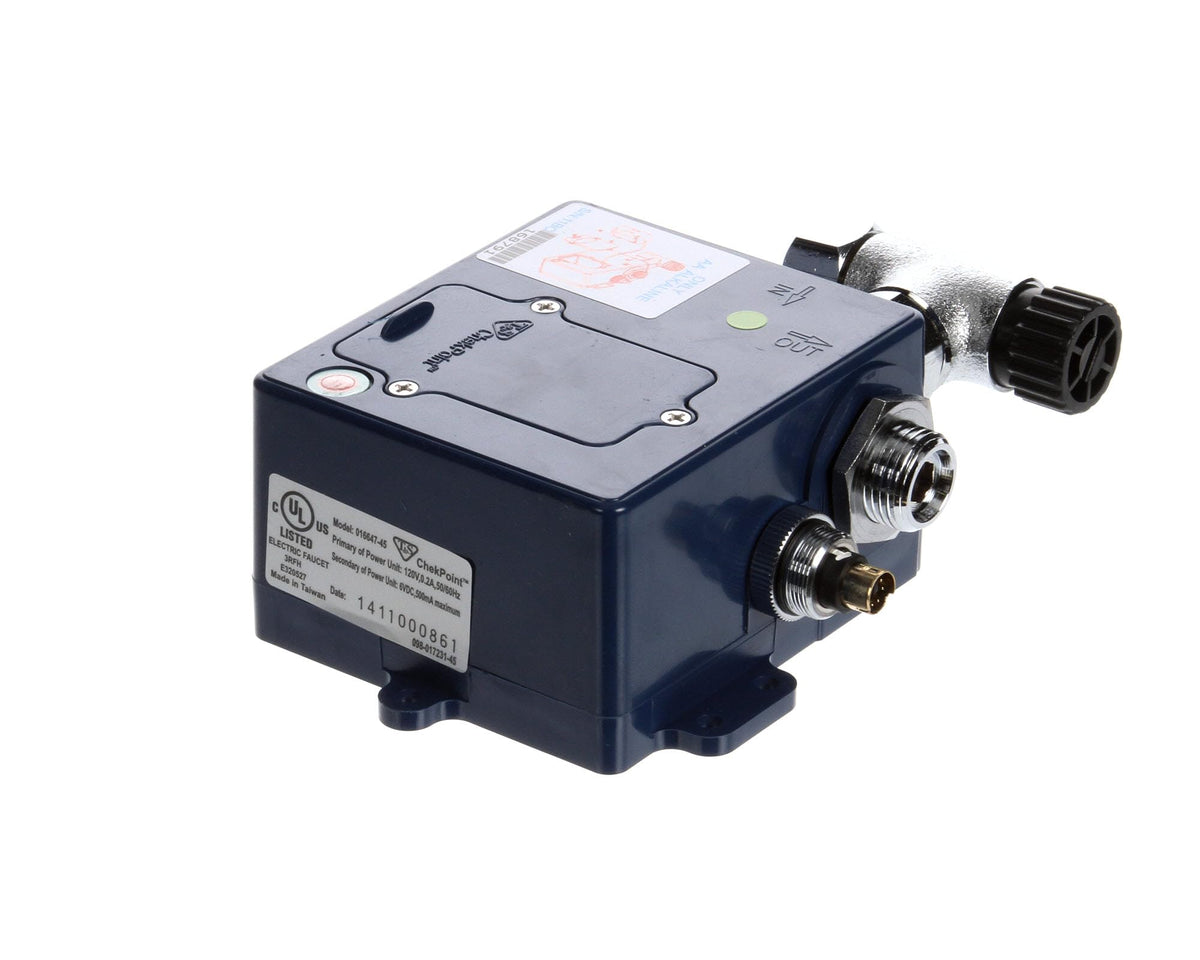 T&S Brass checkpoint sensor faucet control label emphasizing safety, reliability, and performance.