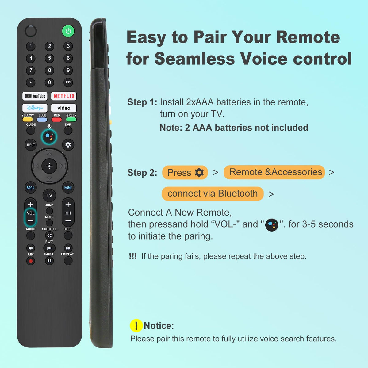 Compatibility range across 2019-2025 Bravia models with voice search.