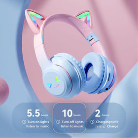 Foldable TSKVT cat ear headphones highlighting portable design
