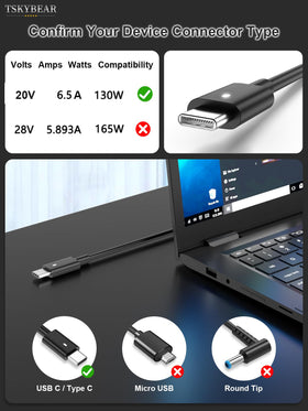 TSKYBEAR Dell XPS compatible charger with USB-C PD for fast office charging.