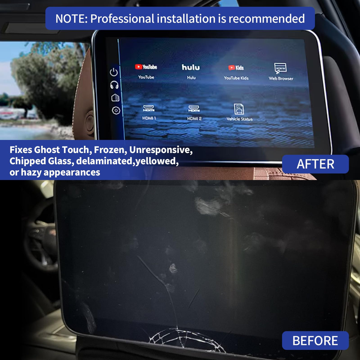 TsuperU rear-seat TV touch screen with adhesive for quick swap.