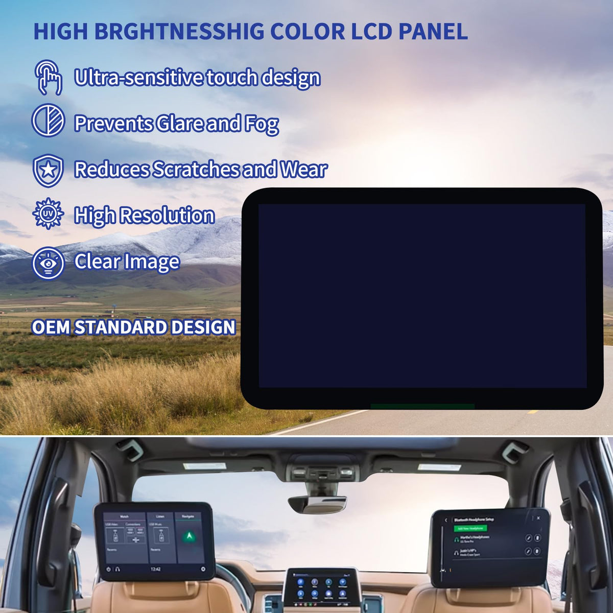 TsuperU 12.6-inch display panel ready for headrest installation and dealer-savings.