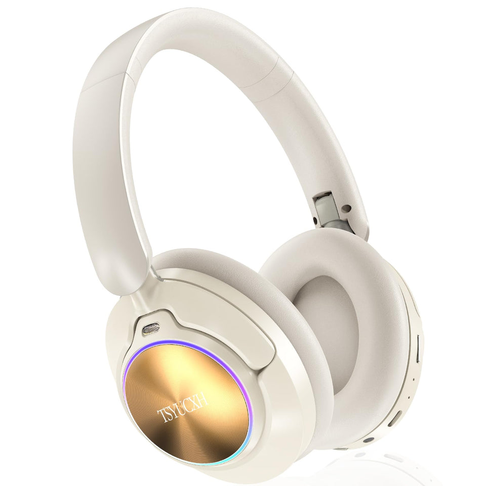 TSYUCXH noise cancelling over-ear headphones beige for immersive sound and clear calls