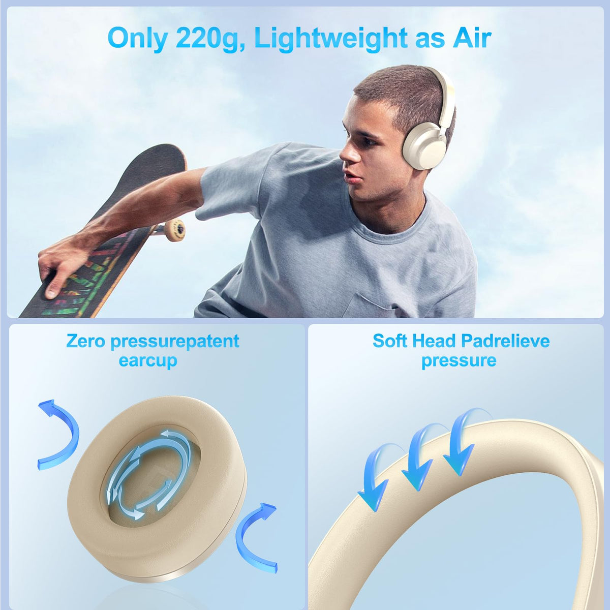 TSYUCXH travel-friendly headphones in beige for on-the-go use