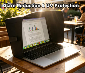 TT TYTX side profile on angled laptop preventing glare while typing