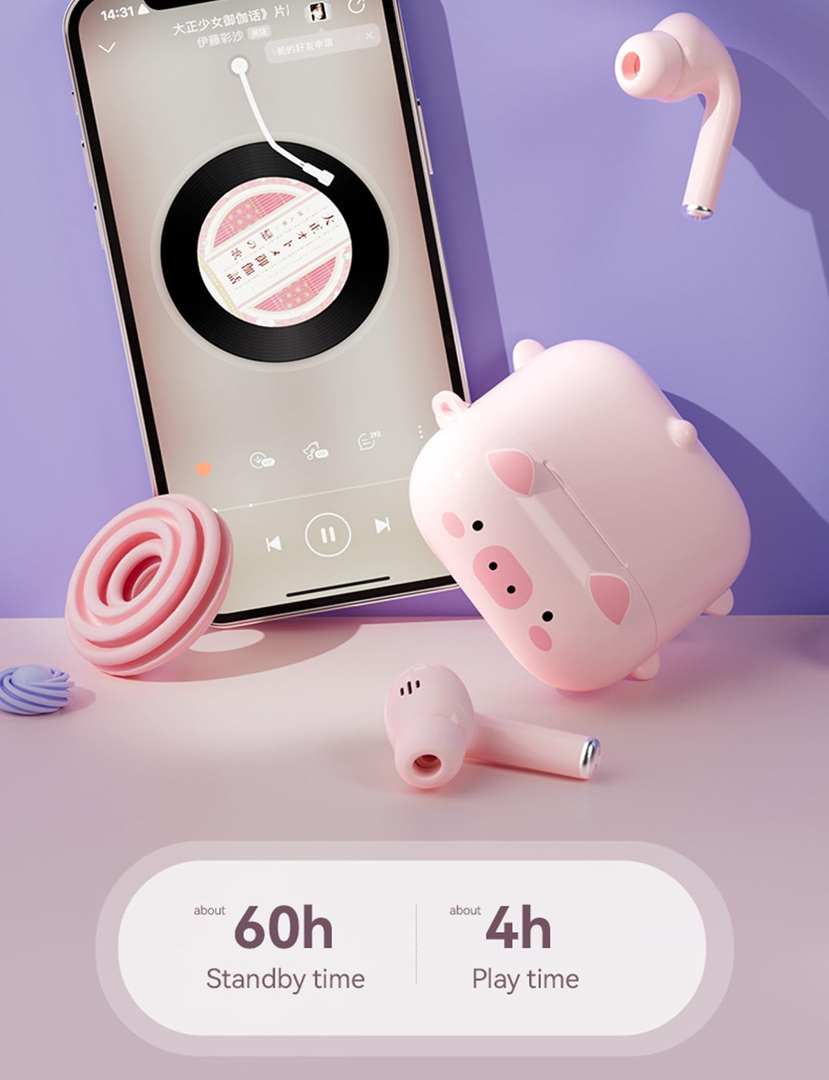 Ttbesmi brown bear earbuds in charging case for active kids