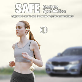 Ttbesmi open-ear headphones IPX5 sweatproof coating for gym sessions.