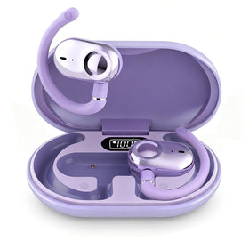 Ttbesmi purple open-ear headphones in action, maintaining environmental awareness during workouts.