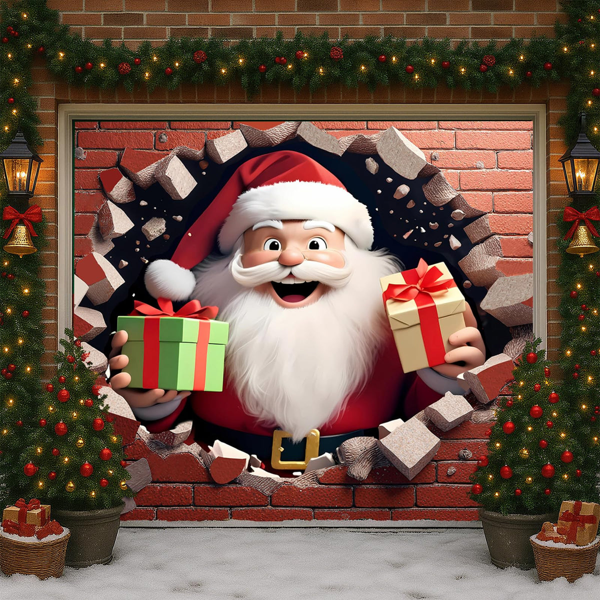 TTCHANG Christmas garage door cover full banner for festive backdrop and photos.