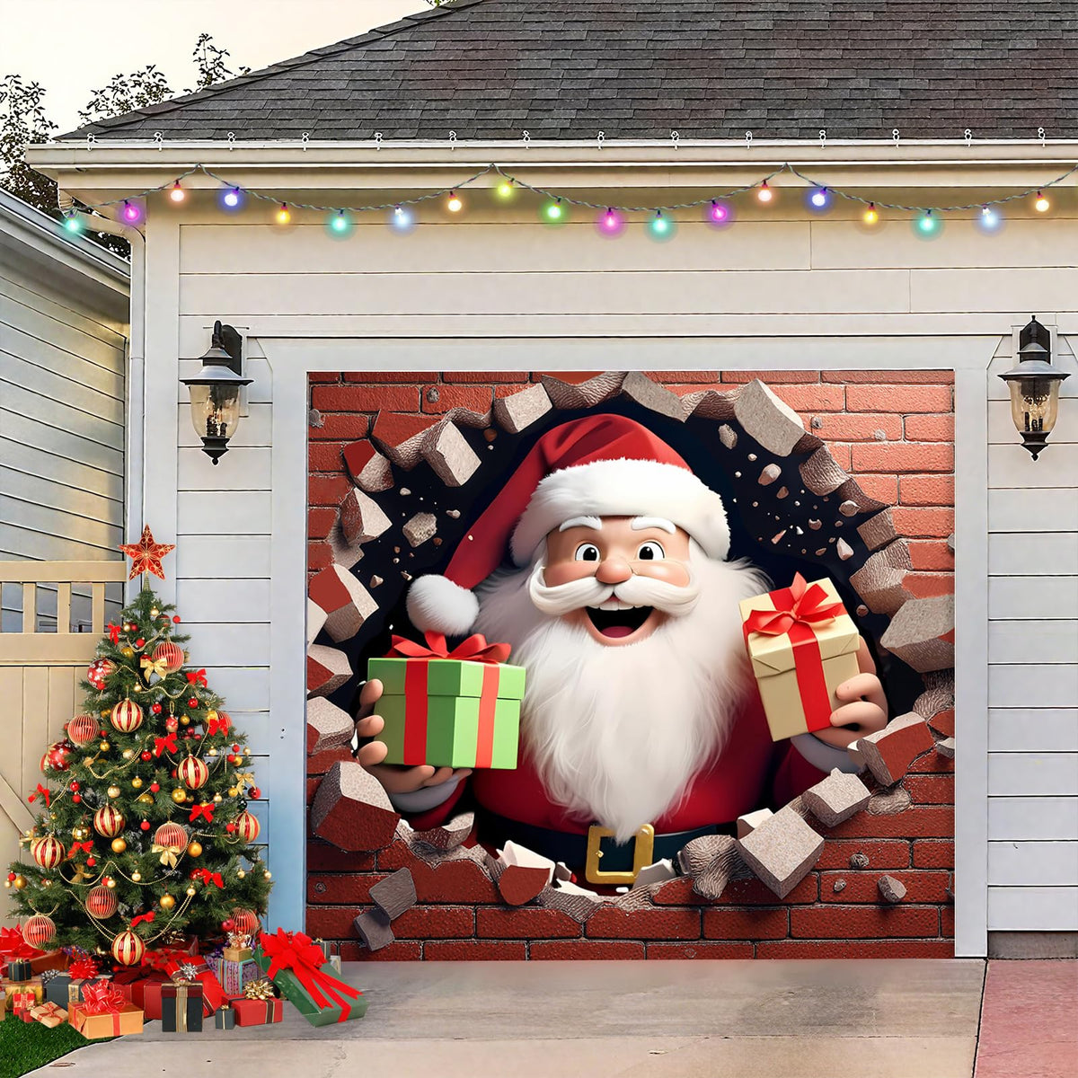 TTCHANG snowy background elements enhance entryways for holiday gatherings.