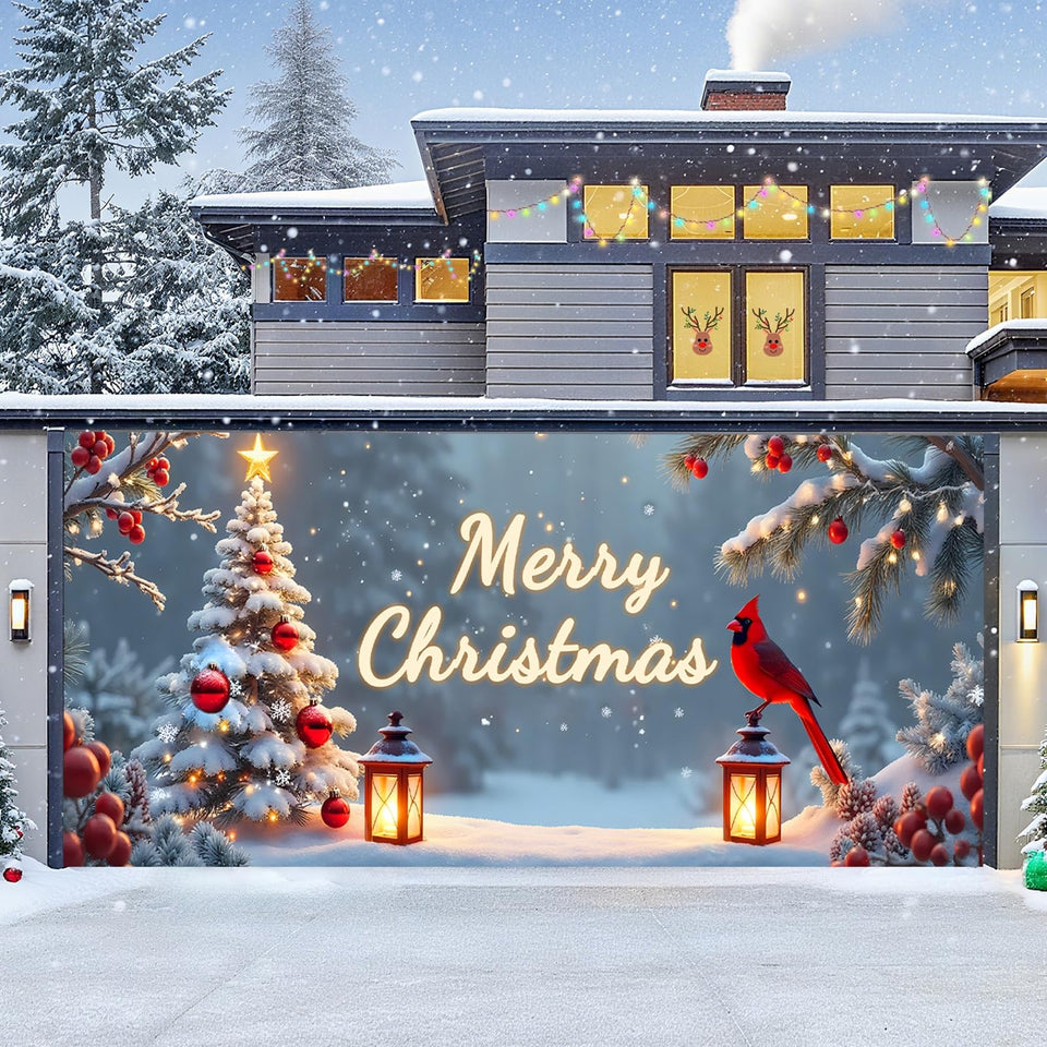 TTCHANG front view full garage cover showing festive cardinal, improves curb appeal
