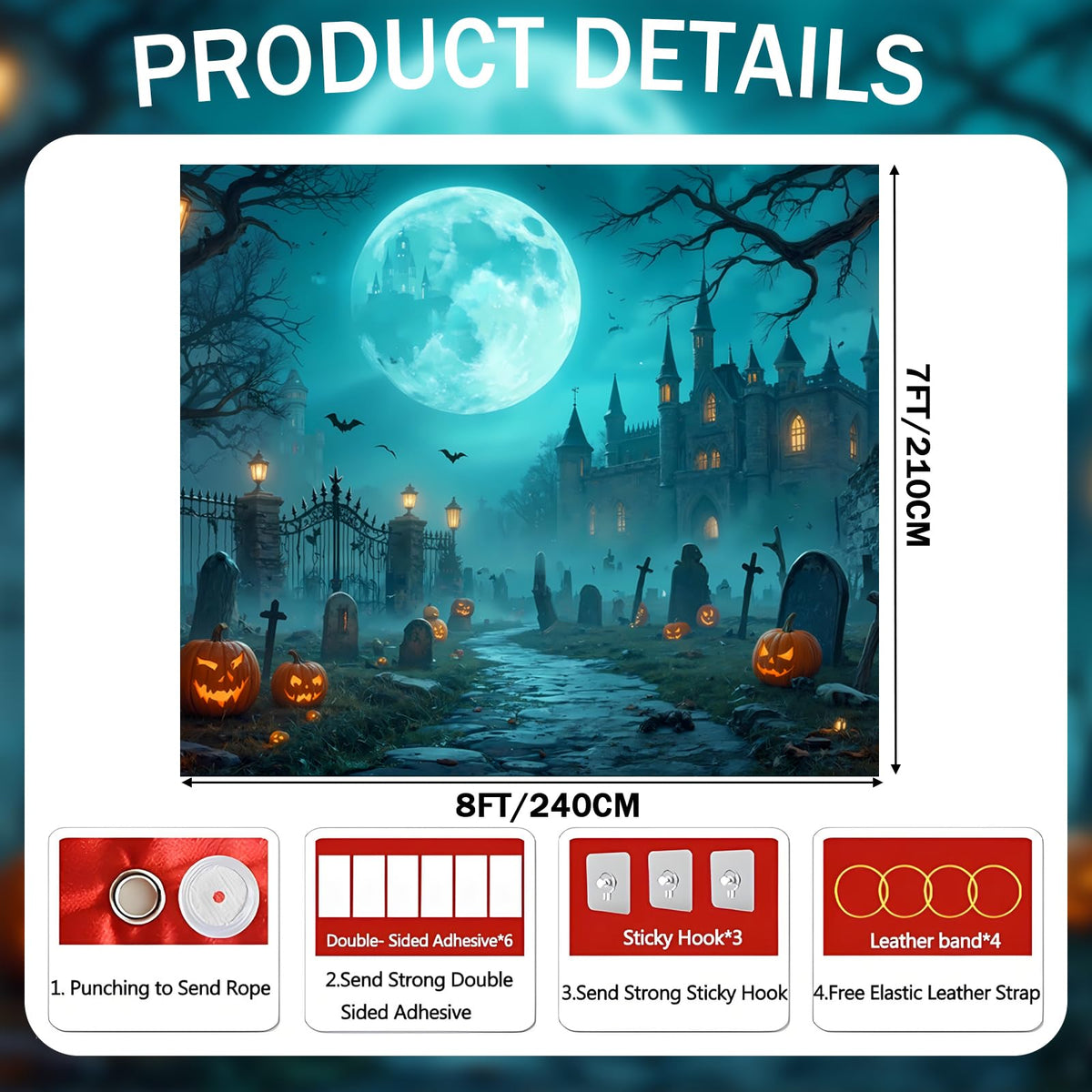 TTCHANG design elements with pumpkins and tombstones for spooky atmosphere.
