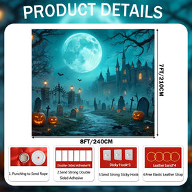 TTCHANG design elements with pumpkins and tombstones for spooky atmosphere.